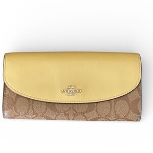 Coach signature slim envelope wallet khaki yellow leather